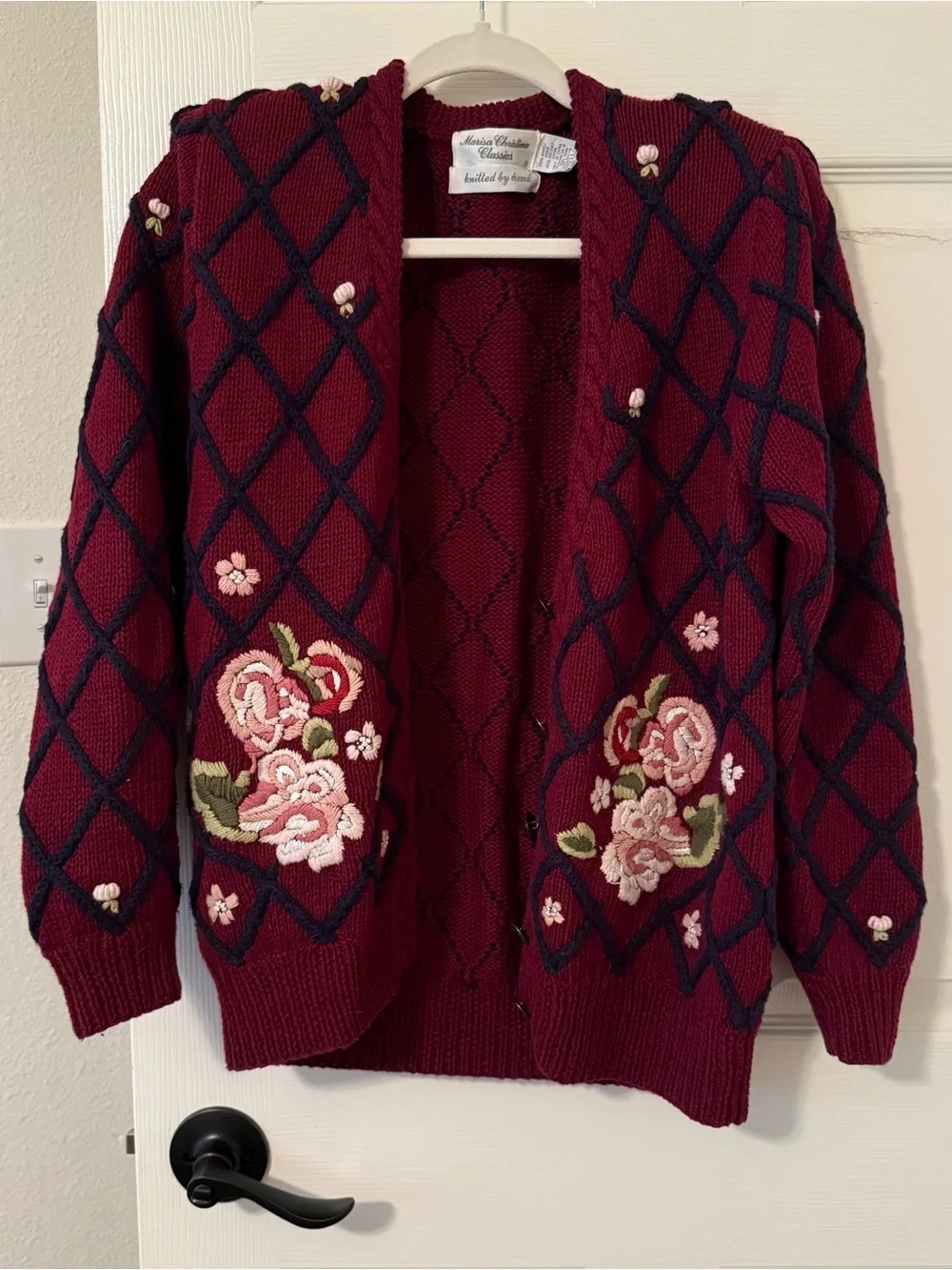 Marisa Christina Burgundy Open-Front Embroidered Floral Cardigan whimsical